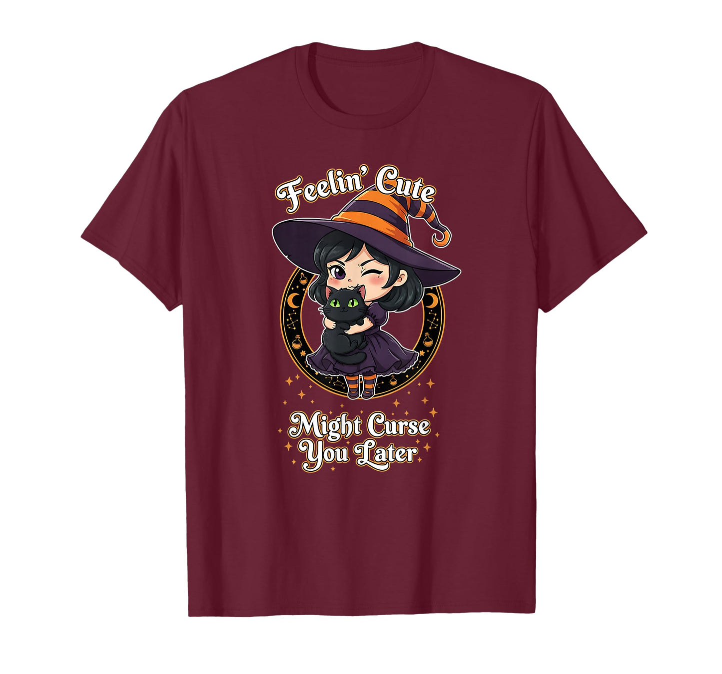 Spooky Black Colored Cat Witch T-Shirt