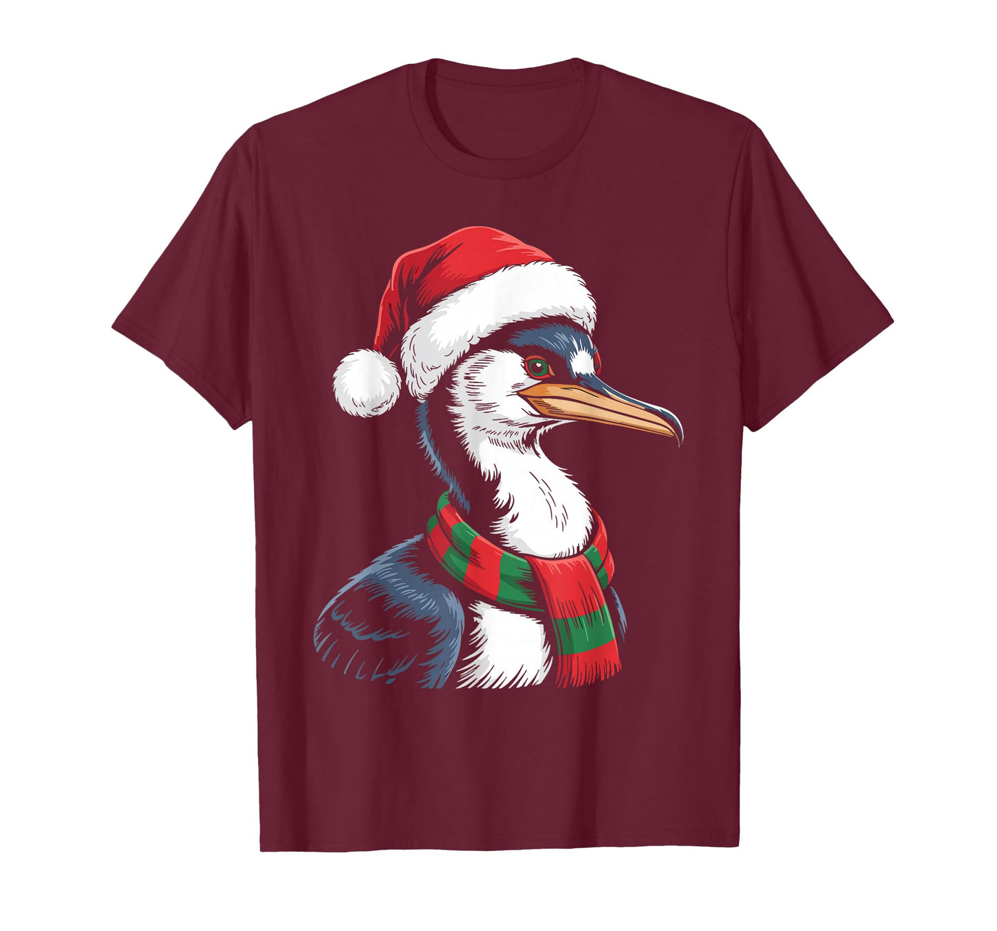 Cormorant Xmas Santa Hat Scarf Christmas Costume T-Shirt