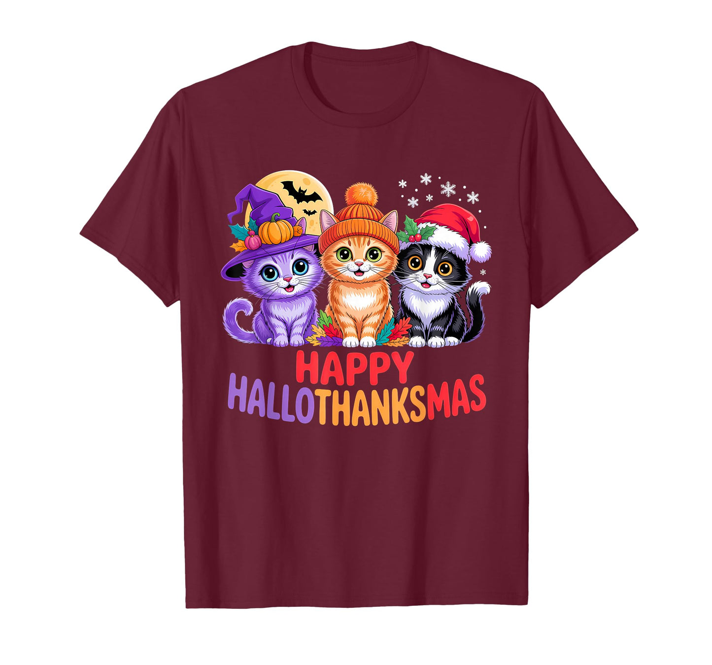 Halloween Thanksgiving Christmas Happy HalloThanksMas Cats T-Shirt