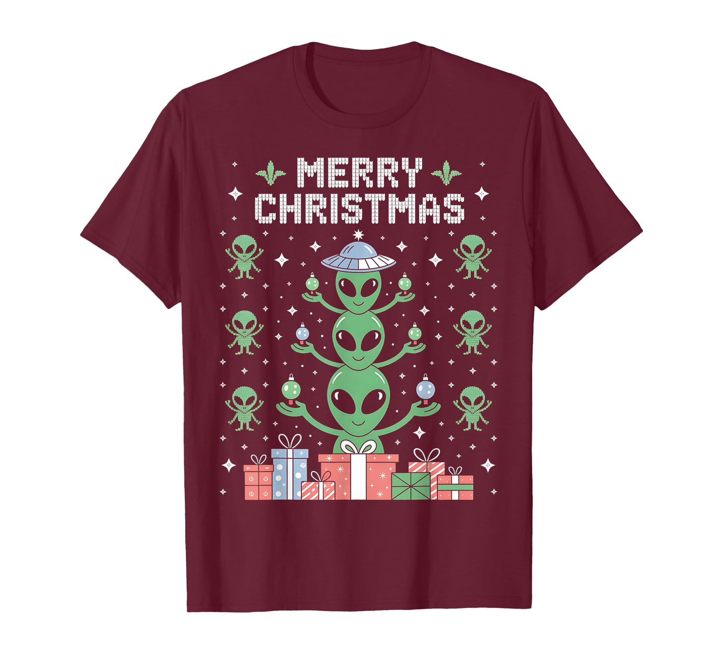 Funny Alien Trio Merry Ugly Christmas Santa Hat Gifts Xmas T-Shirt