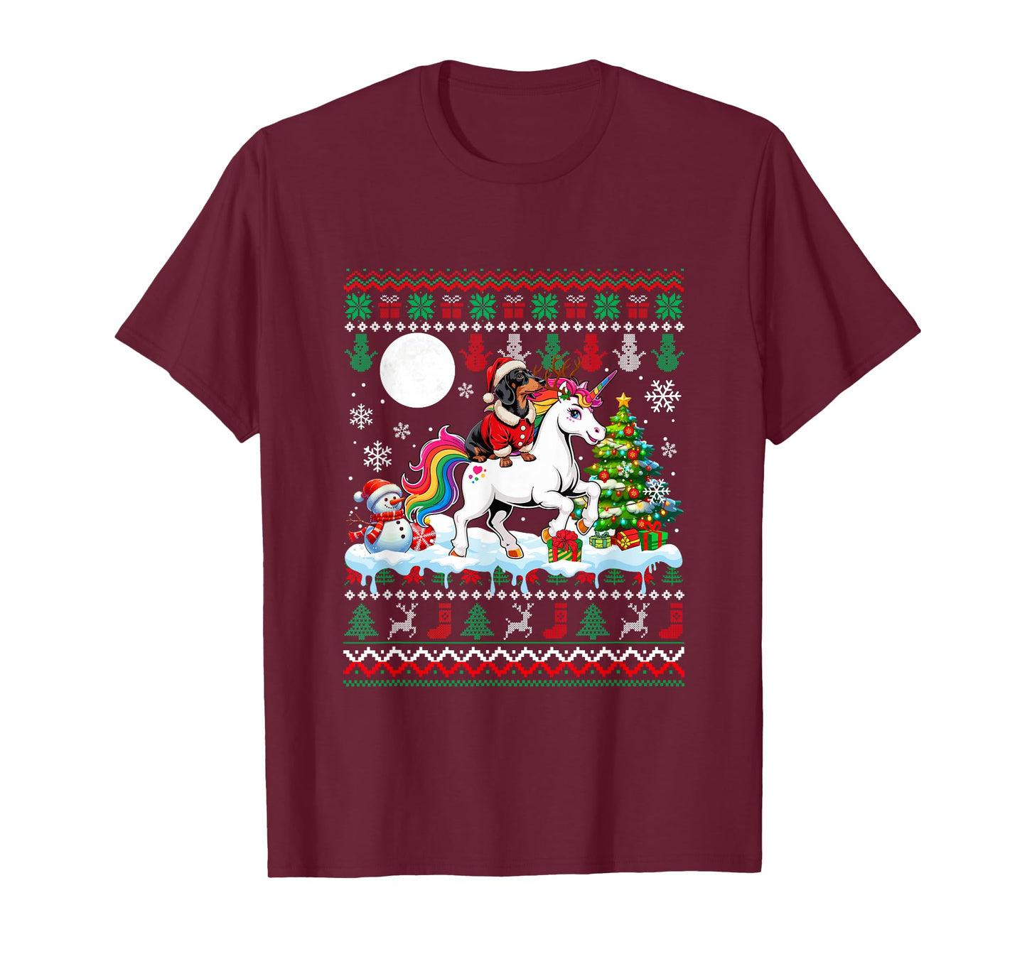 Santa Dachshund Riding Unicorn Sweater Christmas Owner Kids T-Shirt
