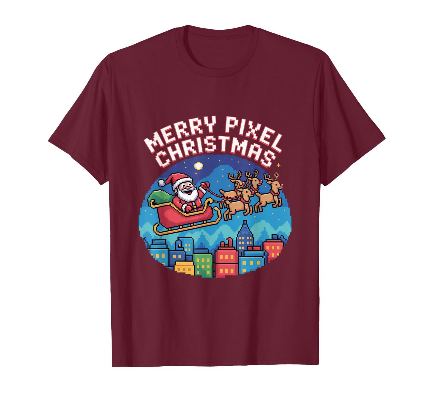 Merry Pixel Christmas Retro Santa Sleigh Pixel Art T-Shirt