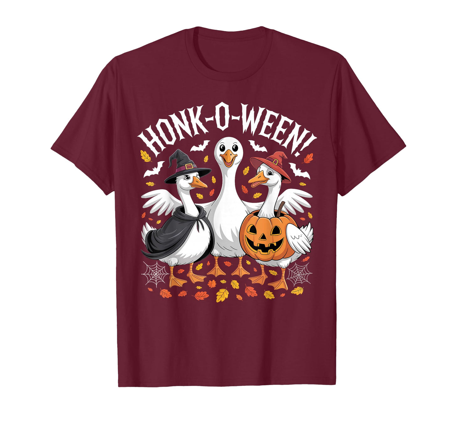 Honk-O-Ween Funny Halloween Goose Witch Pumpkin Spooky Crew T-Shirt