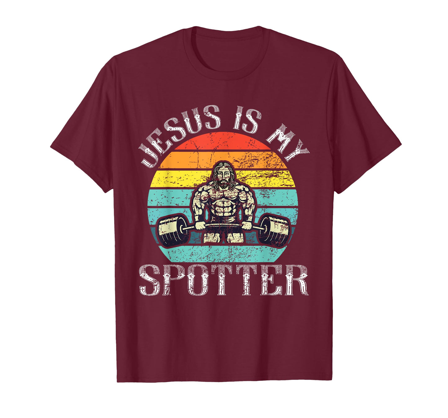 Jesus Is My Spotter Retro Weightlifting Gym Fitness Workout T-Shirt