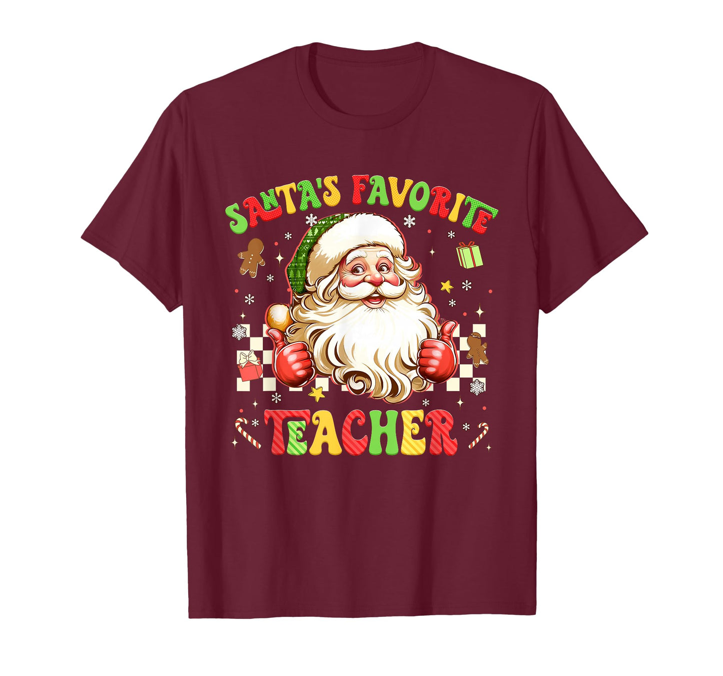 Santa Favorite Teacher Plaid Christmas Xmas Men Women T-Shirt