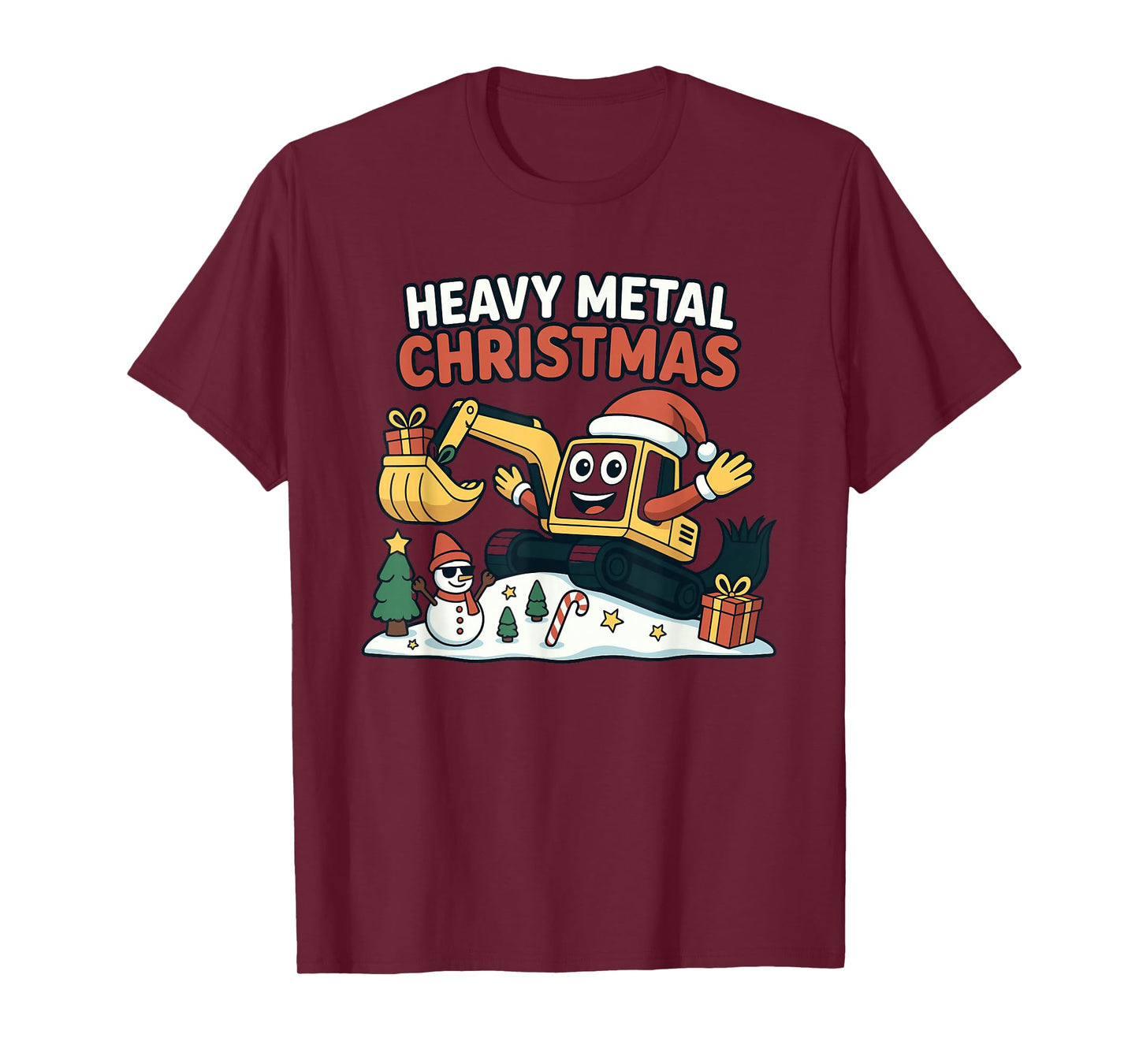 Heavy Metal Christmas Excavator Santa Holiday Design T-Shirt