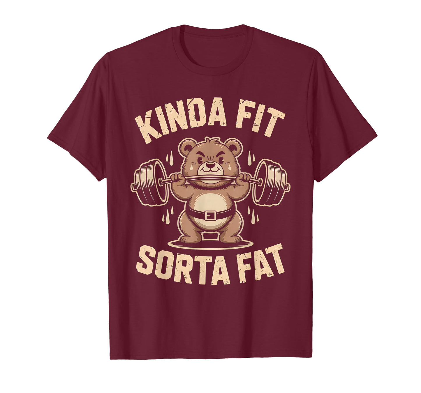 Kinda Fit Sorta Fat Funny Cute Bear Weightlifter Workout Gym T-Shirt