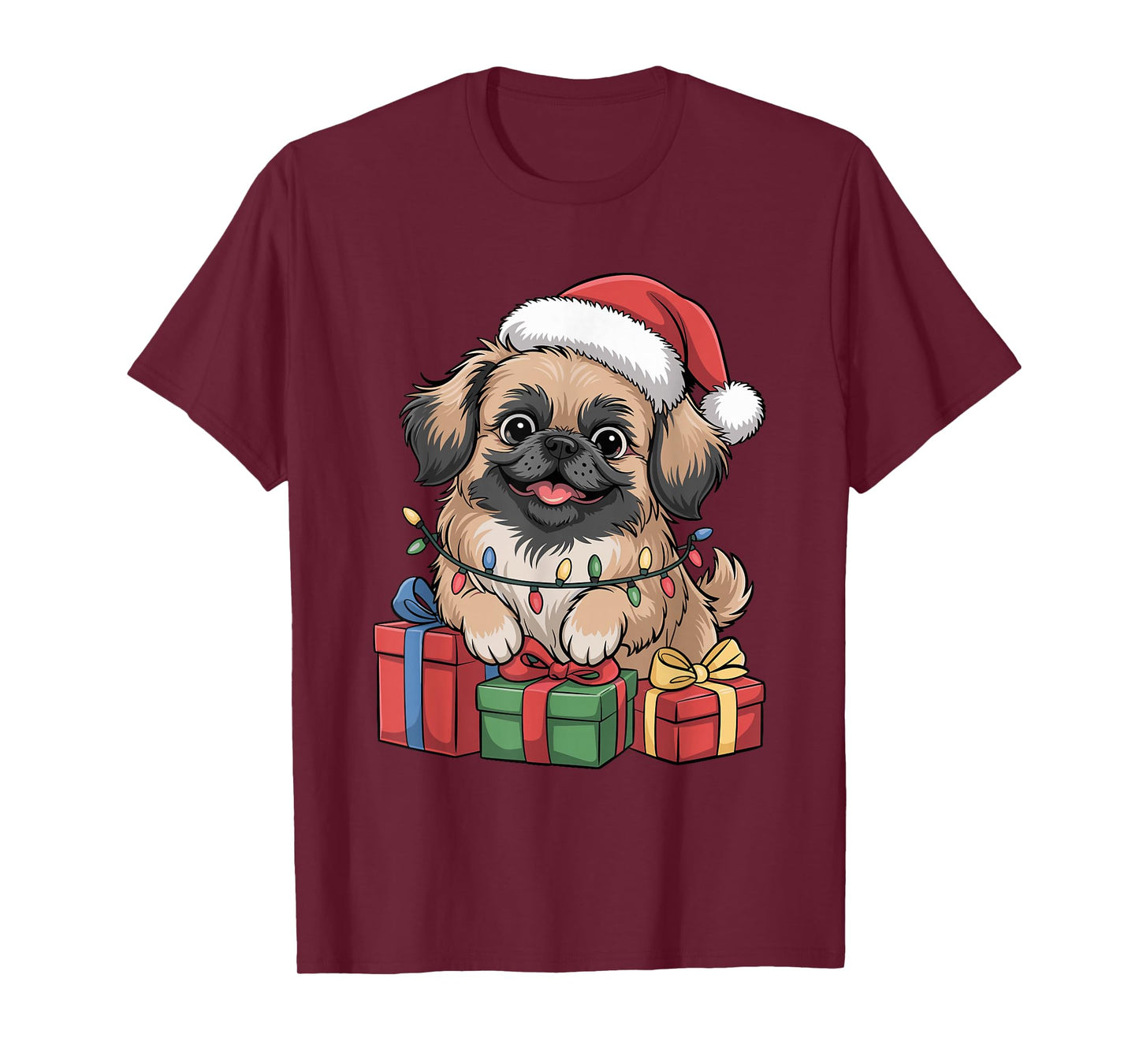 Cute Pekingese Santa Hat Christmas Xmas Dog Lovers Holiday T-Shirt
