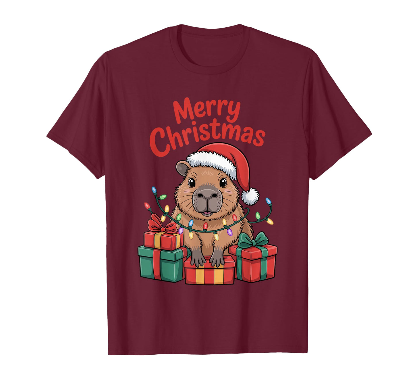 Capybara Santa Hat Christmas Design Funny Animal Lovers T-Shirt