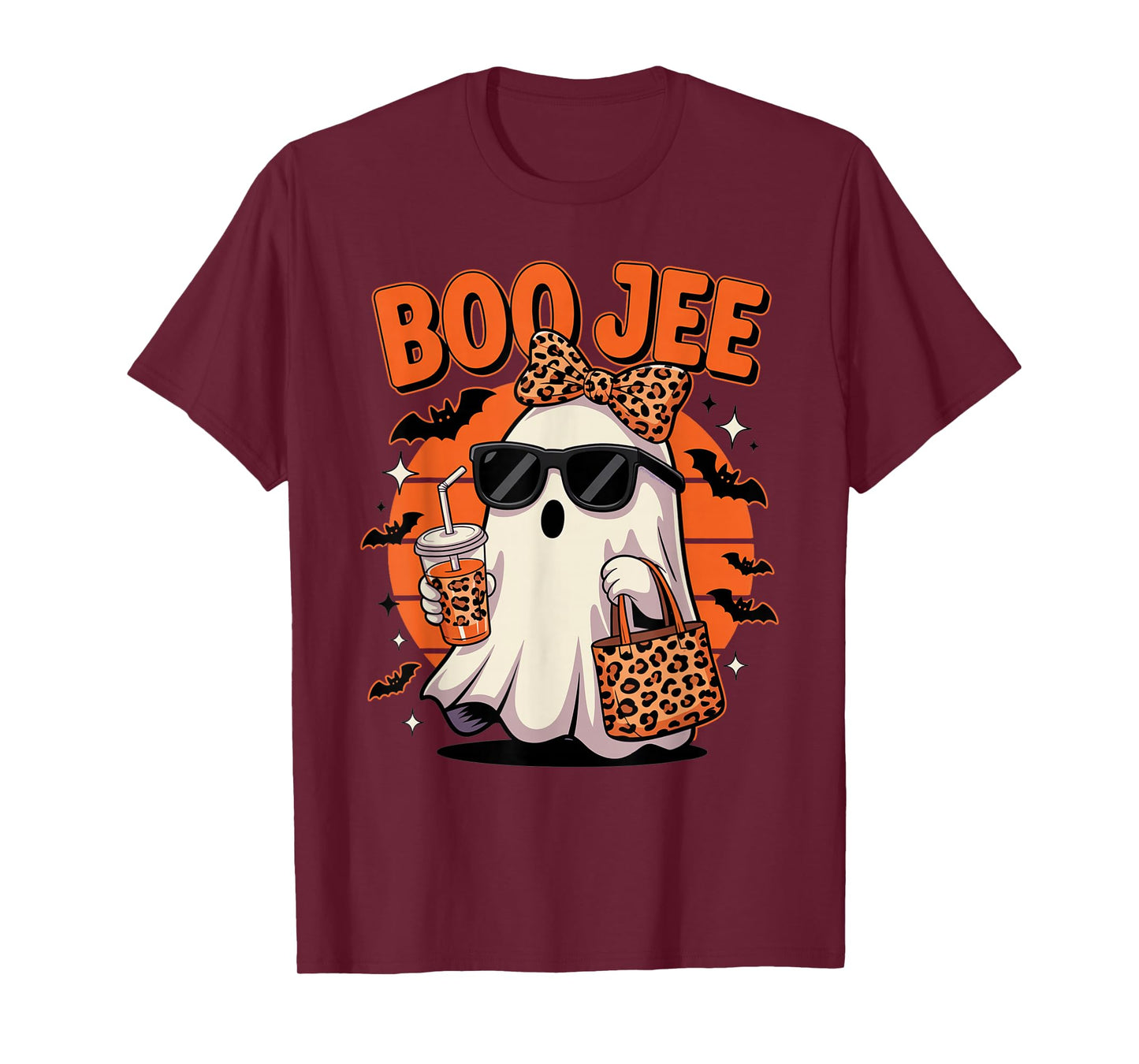 Coquette Leopard Ghost Coffee Boo JEE Halloween Boujee Ghost T-Shirt