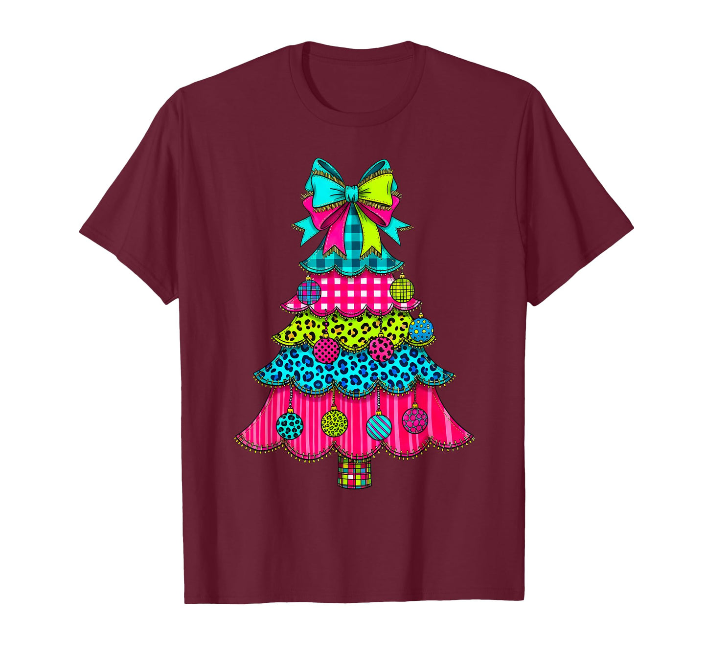 Preppy Christmas Tree Patchwork Vintage Men Women Kids Xmas T-Shirt