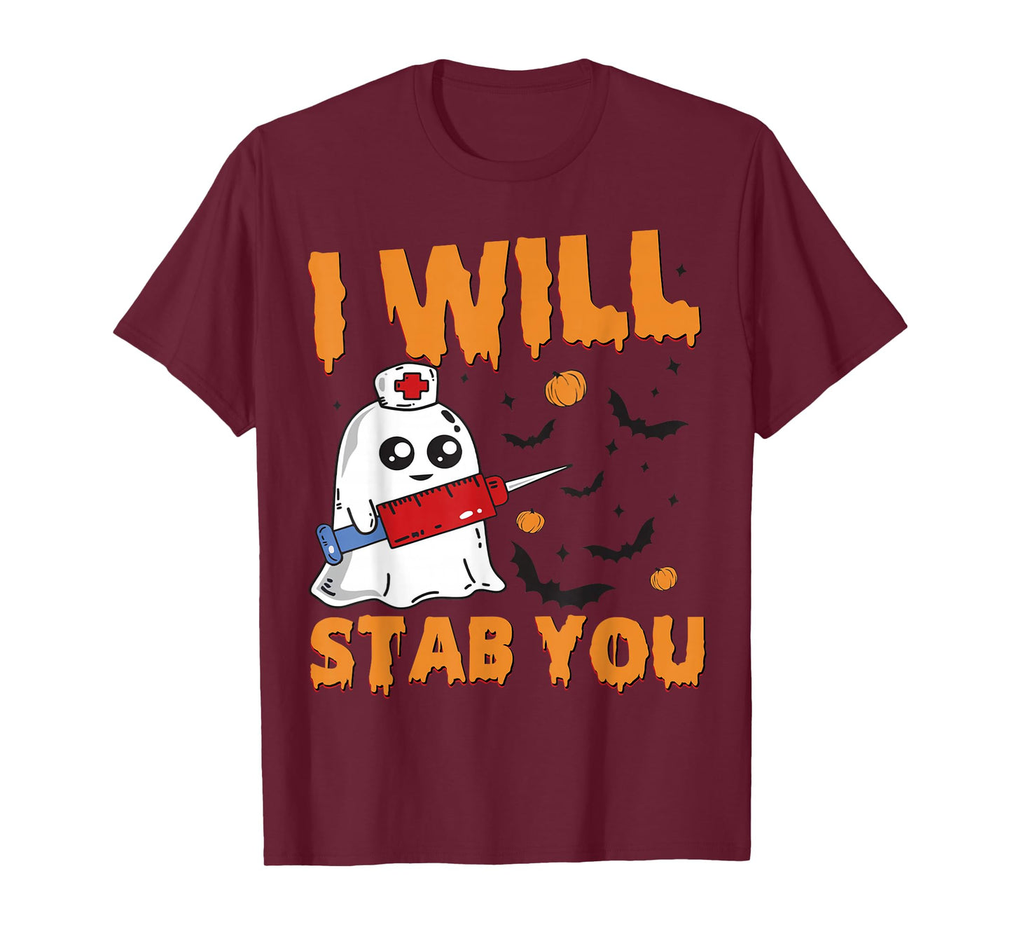 I Will Stab You Ghost Nurse Retro Funny Halloween for Nurses T-Shirt