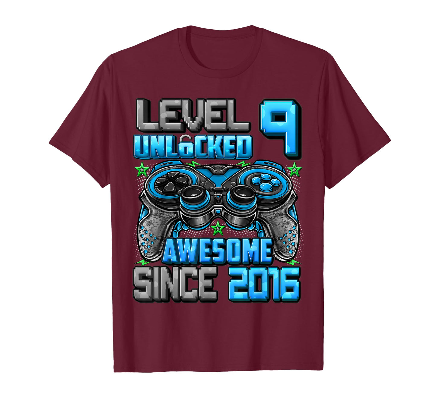 Level 9 Unlocked Awesome Since 2016 9th Birthday Gaming T-Shirt