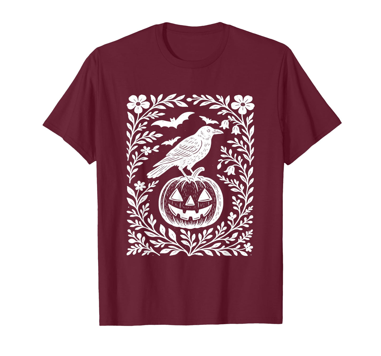 Floral Crow Halloween Boho Pumpkin Spooky Jack O Lantern T-Shirt