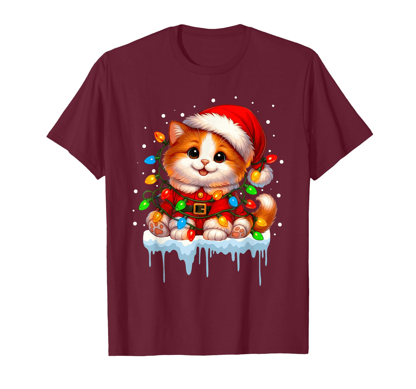 Santa Cat Christmas Tree Lights Holiday Xmas Men Women Kids T-Shirt