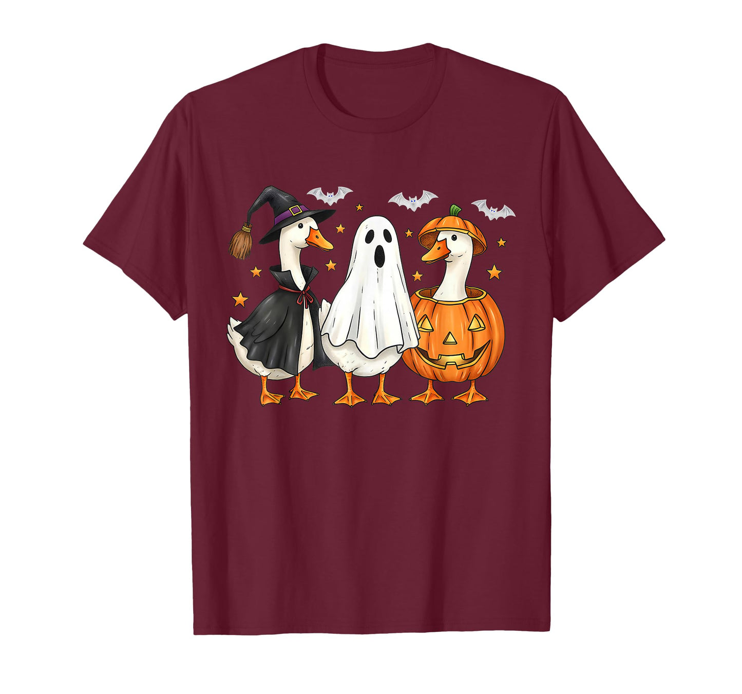 Retro Pumpkin Goose Halloween Fall Witch Funny Ducks Lover T-Shirt