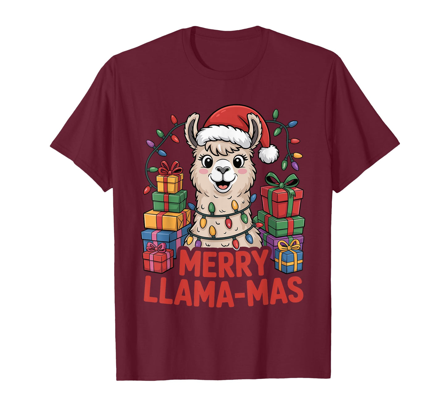 Funny Llama Santa Hat Animals Lovers Ugly Christmas Pajamas T-Shirt