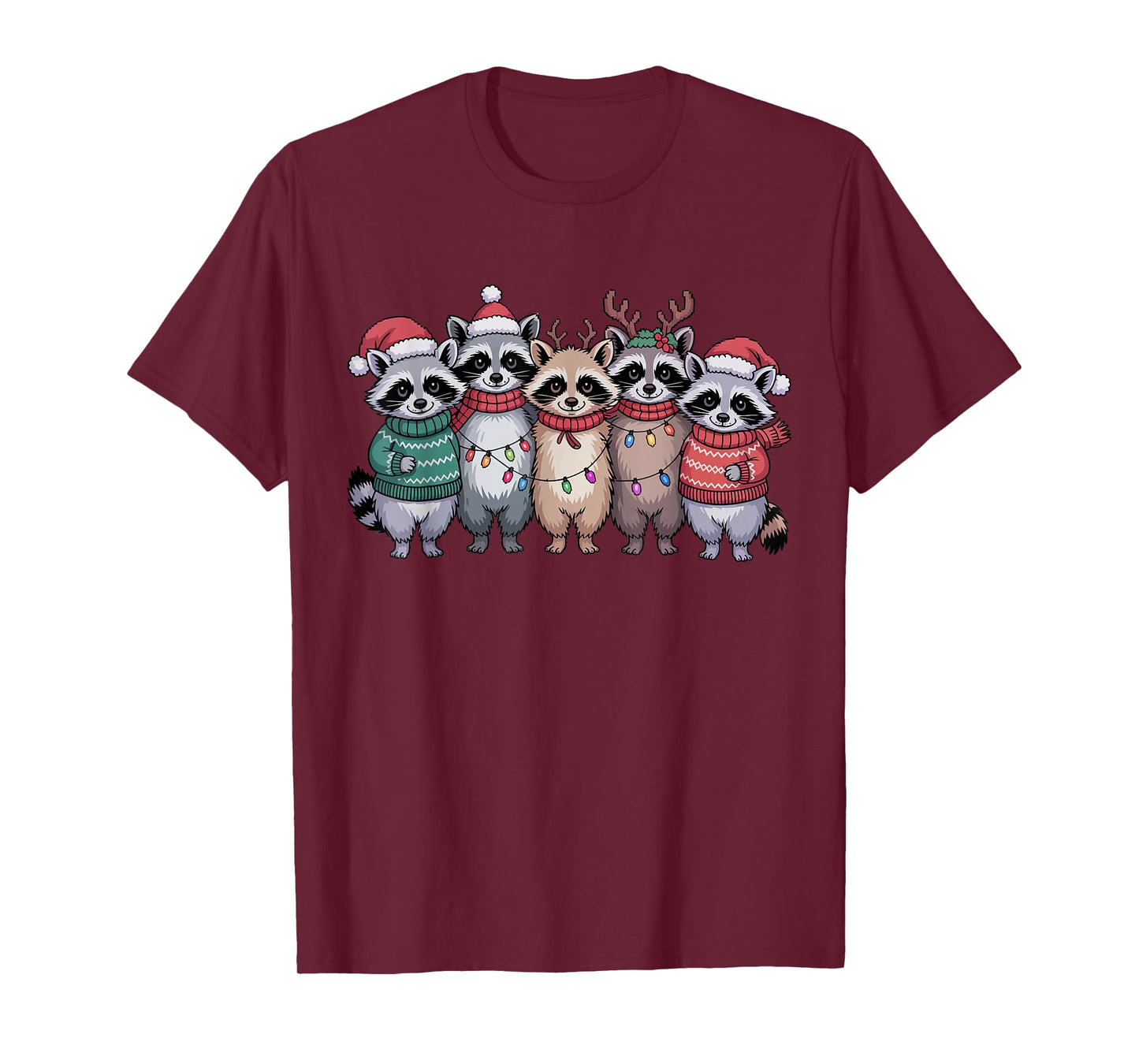 Christmas Lights Raccoon Santa Funny Xmas Tree for Men Women T-Shirt