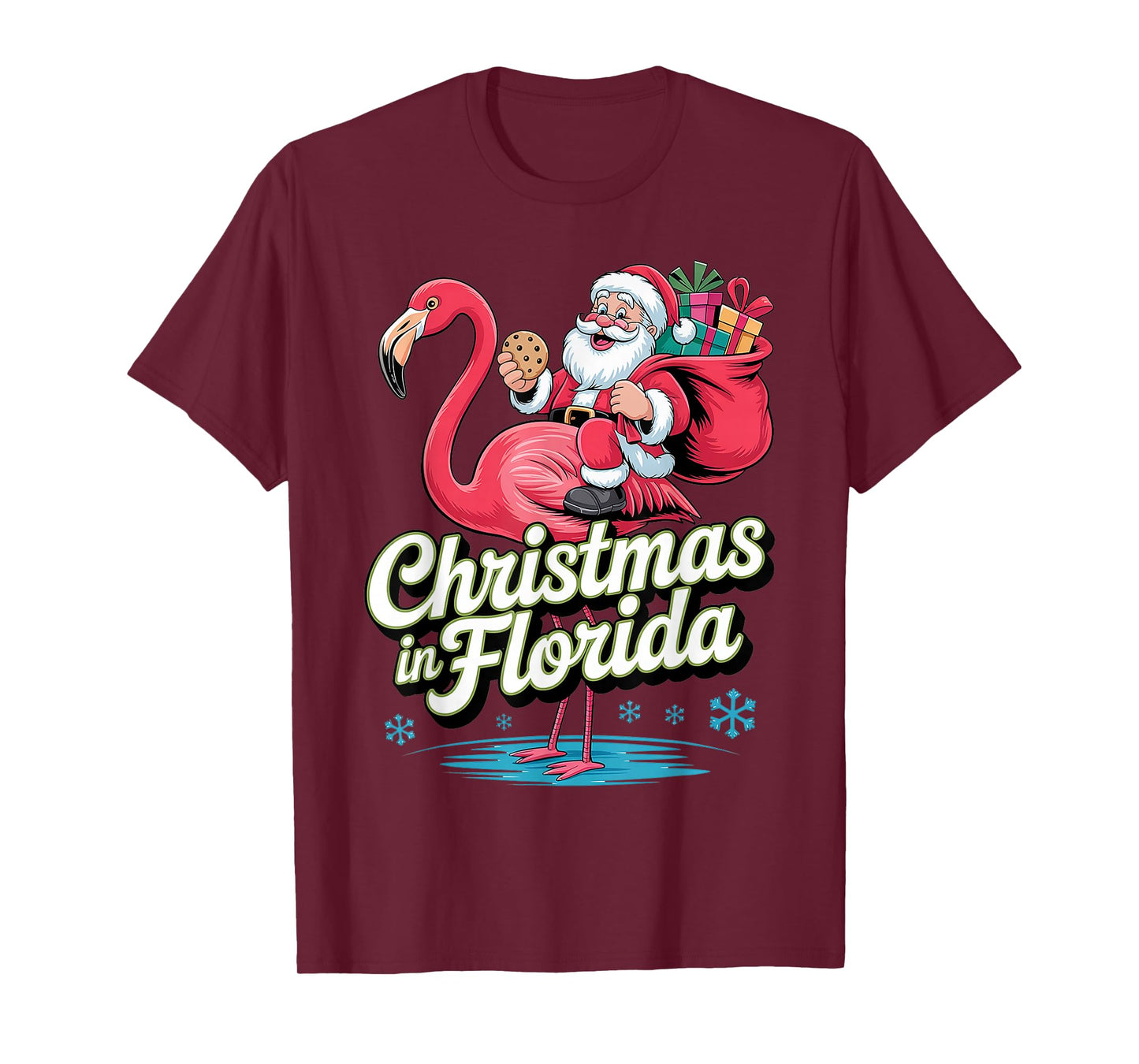 Christmas in Florida Santa Riding Flamingo Funny Tropical T-Shirt