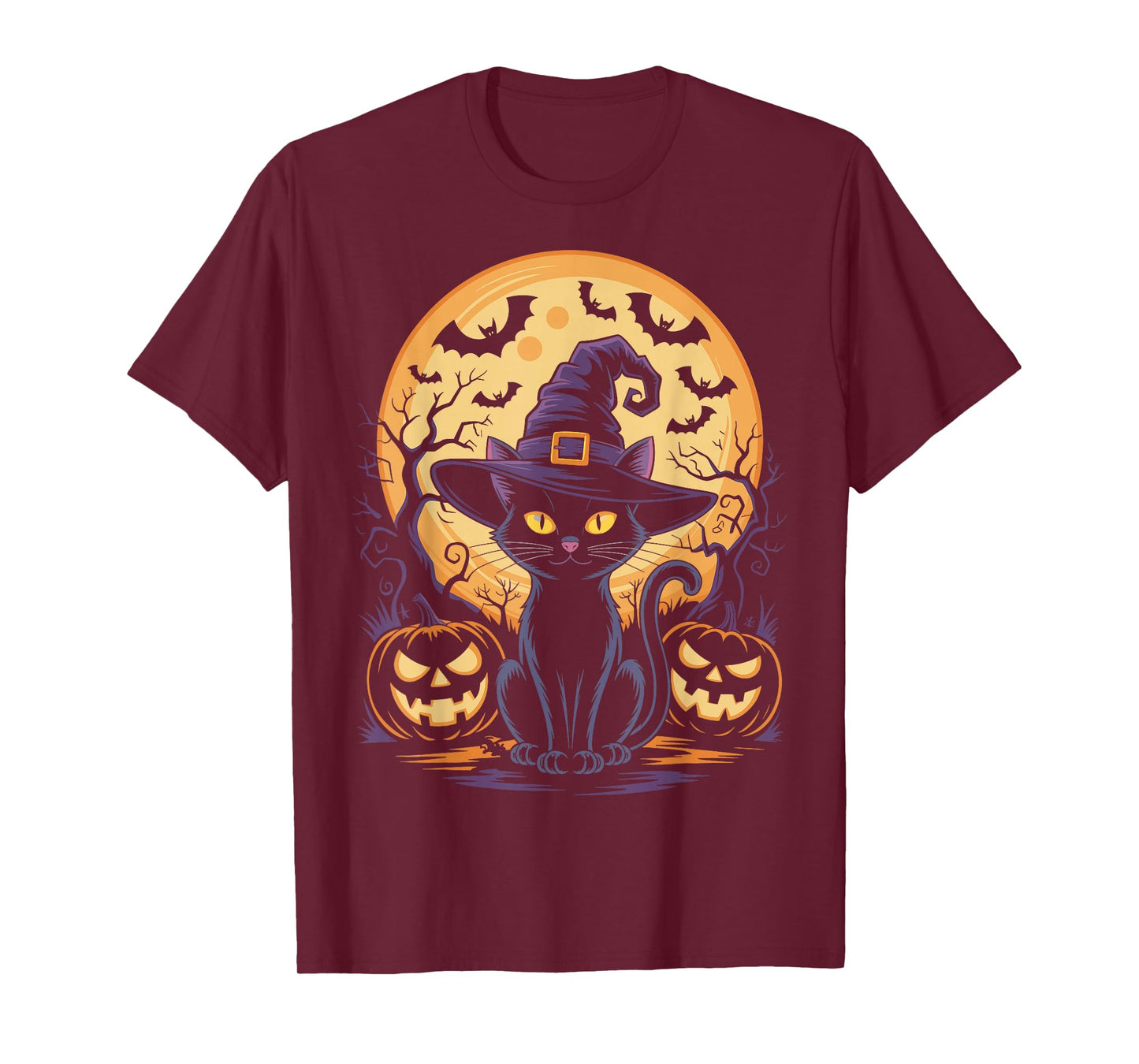 Cute Halloween Black Cat Witch Hat Pumpkin T-Shirt
