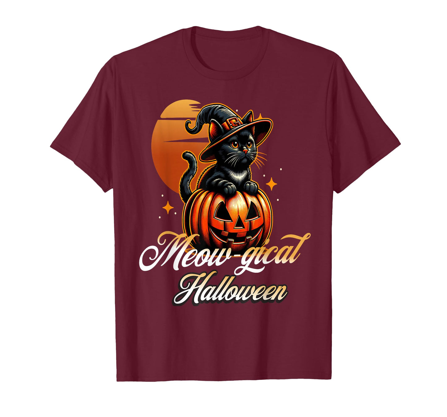 Meowgical Halloween Cute Cat Pumpkin Night Scene T-Shirt