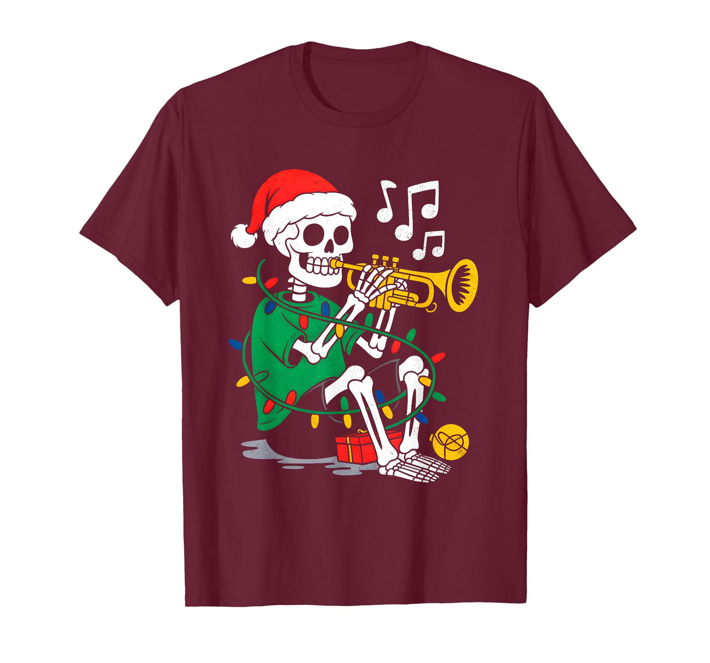 Xmas Santa Skeleton Playing Trumpet Funny Christmas Boys T-Shirt