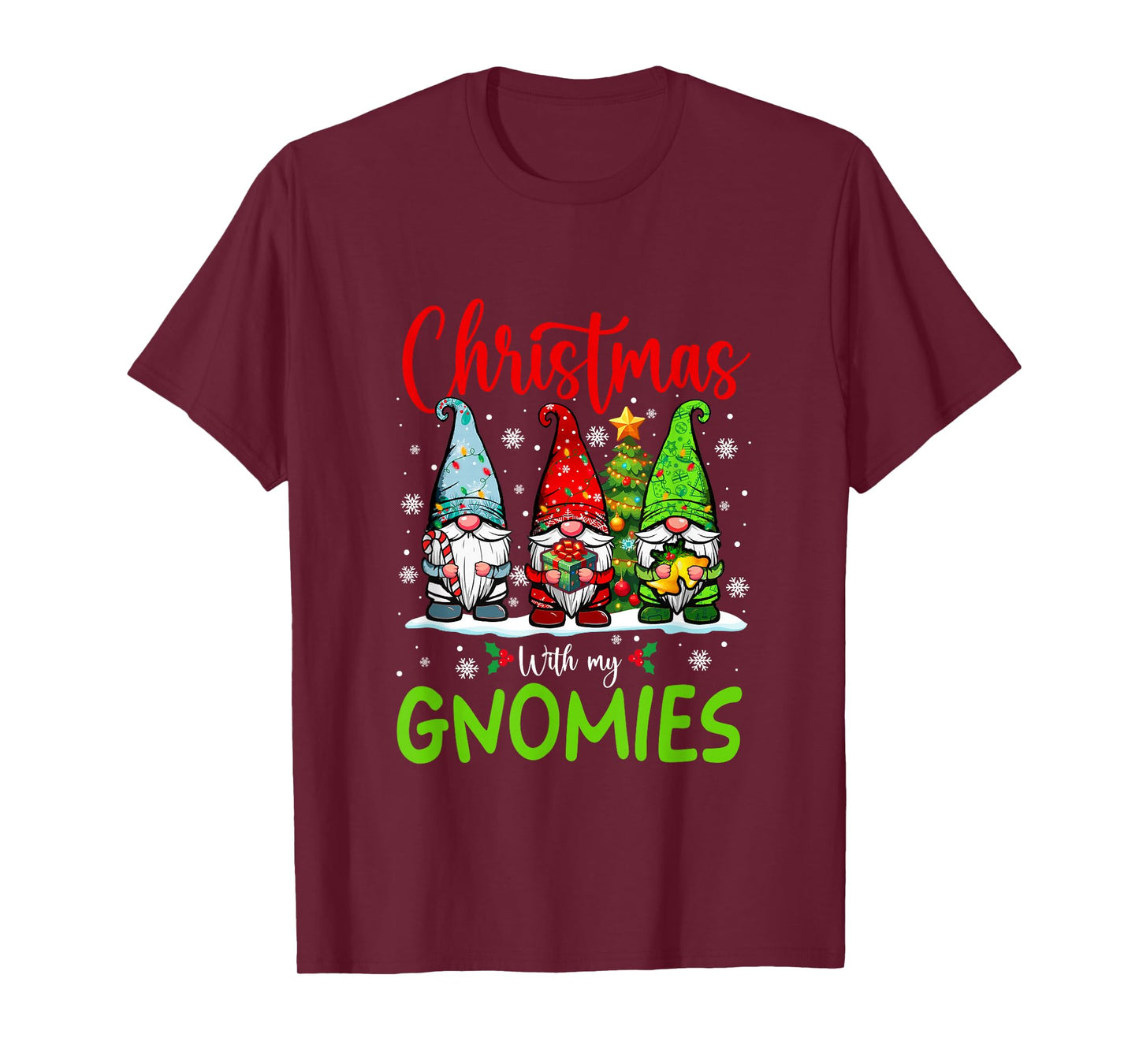 Christmas with My Gnomies Three Gnomes Xmas Tree Lights T-Shirt
