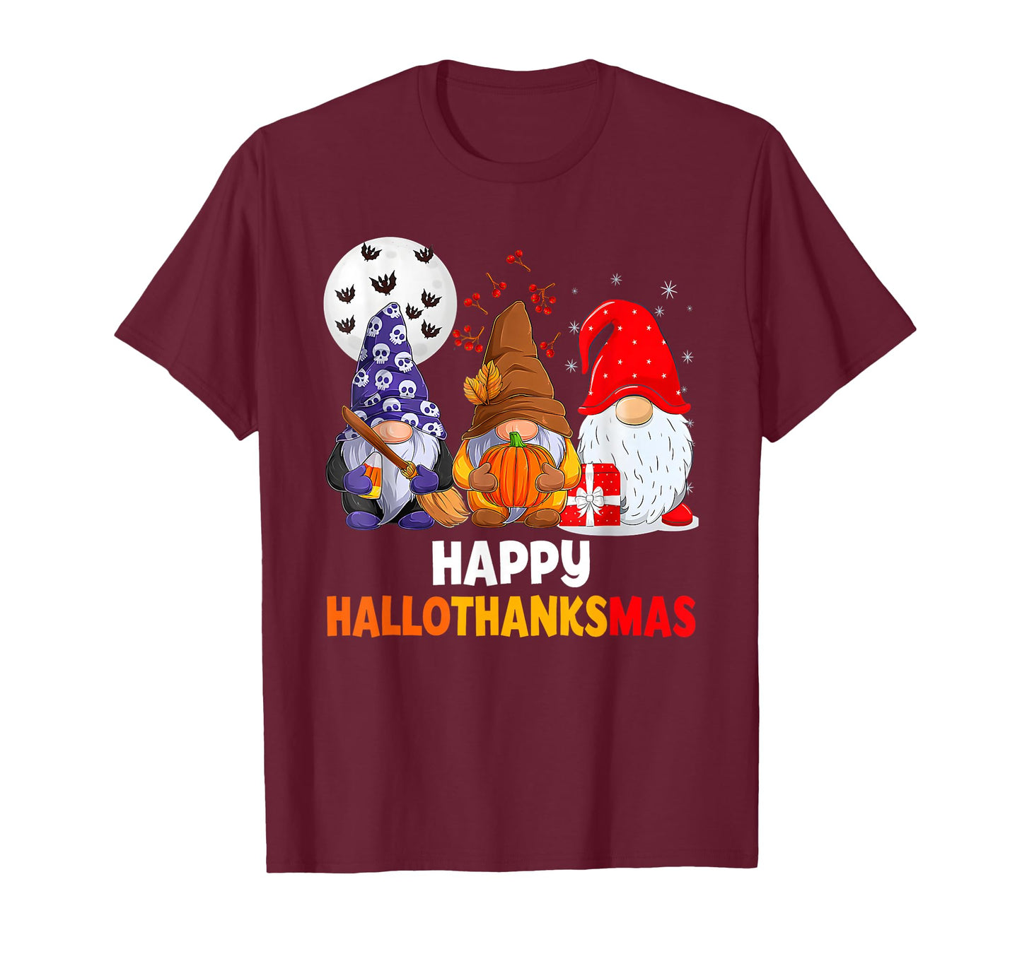 Happy Hallothanksmas Gnomes Lover Halloween Merry Christmas T-Shirt