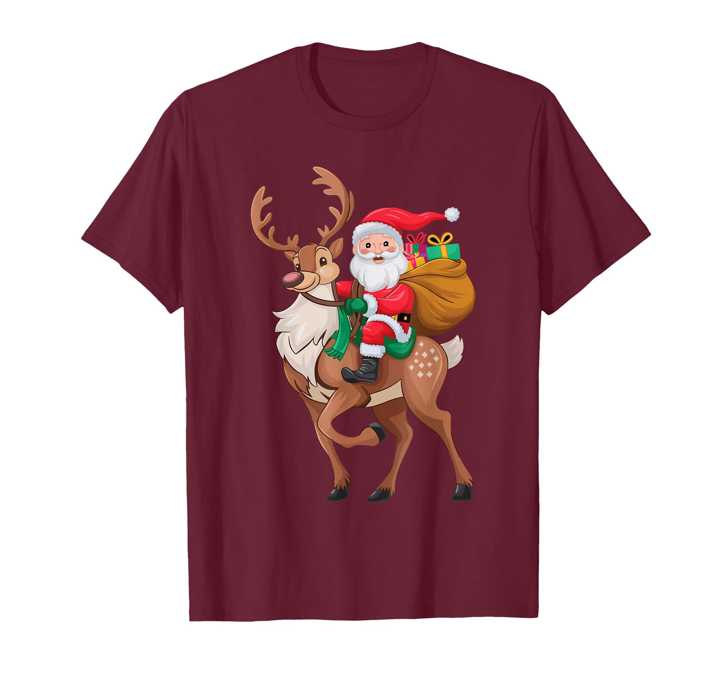 Santa Riding Reindeer Christmas Men Boys Kids Teens Xmas T-Shirt