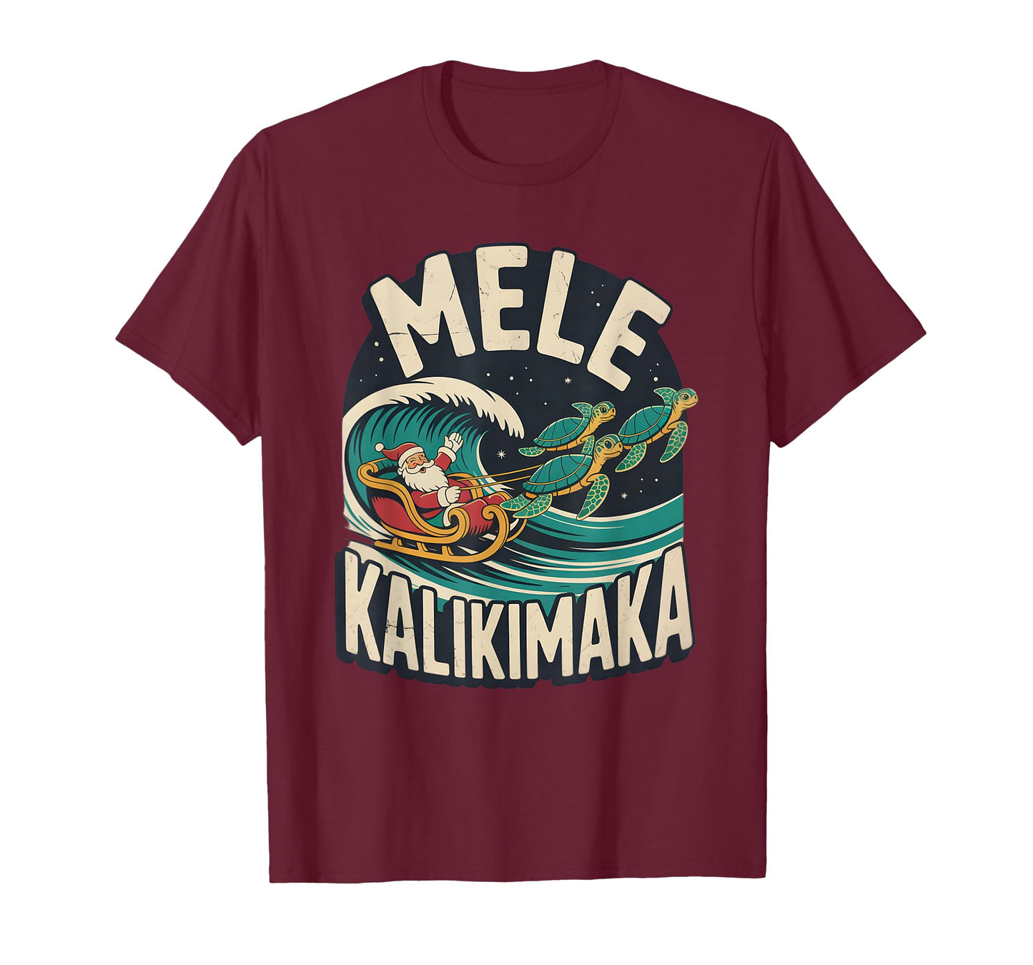 Mele Kalikimaka Santa Sleigh Sea Turtles Hawaiian Christmas T-Shirt