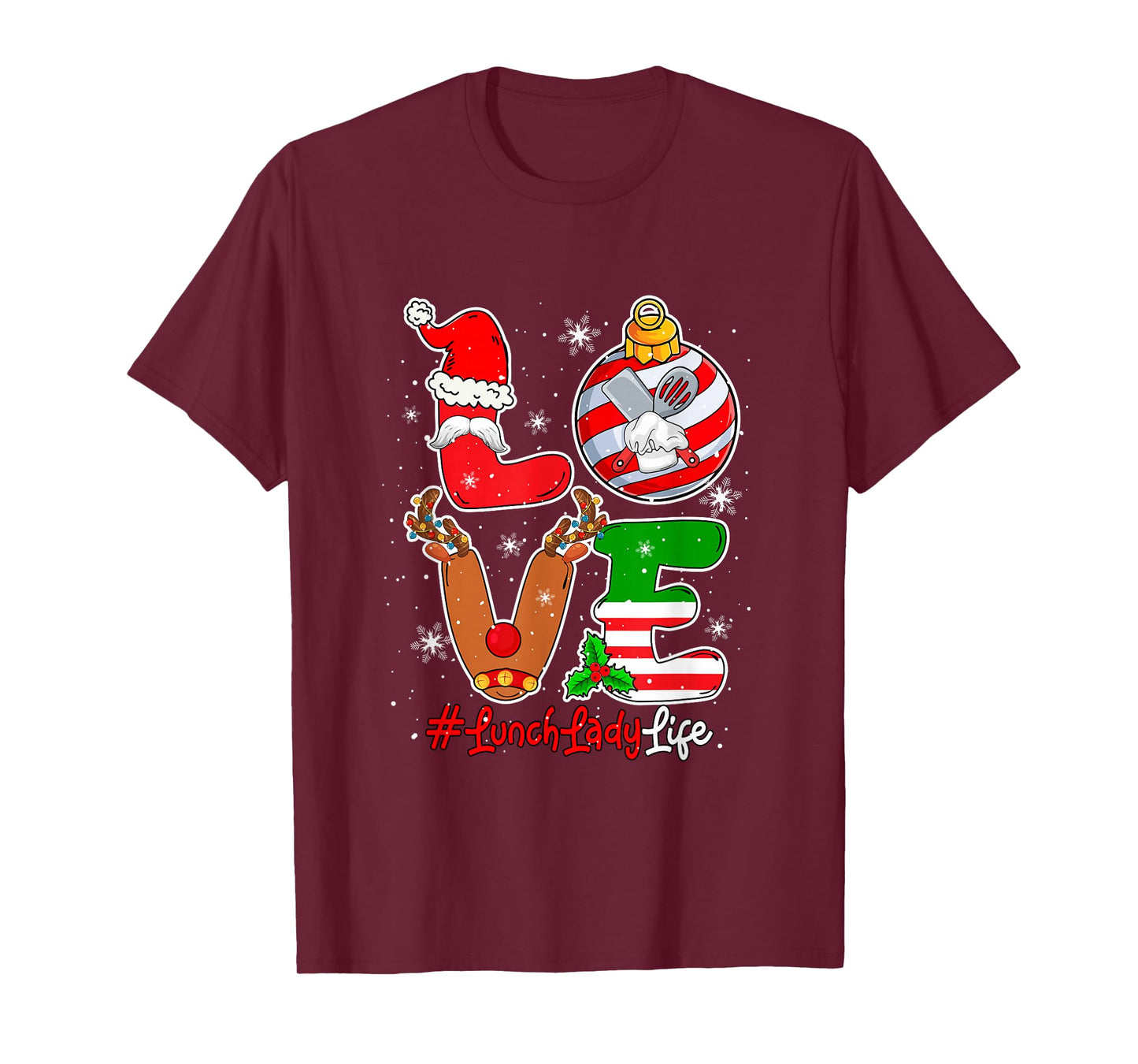 Love Lunch Lady Christmas Santa Reindeer Costume Job Team T-Shirt