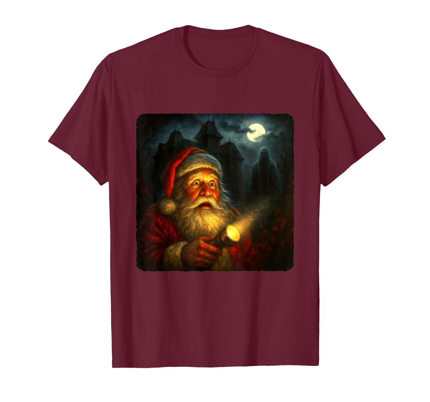 Santa Claus Scary Horror Night Flashlight Halloween Ghost T-Shirt