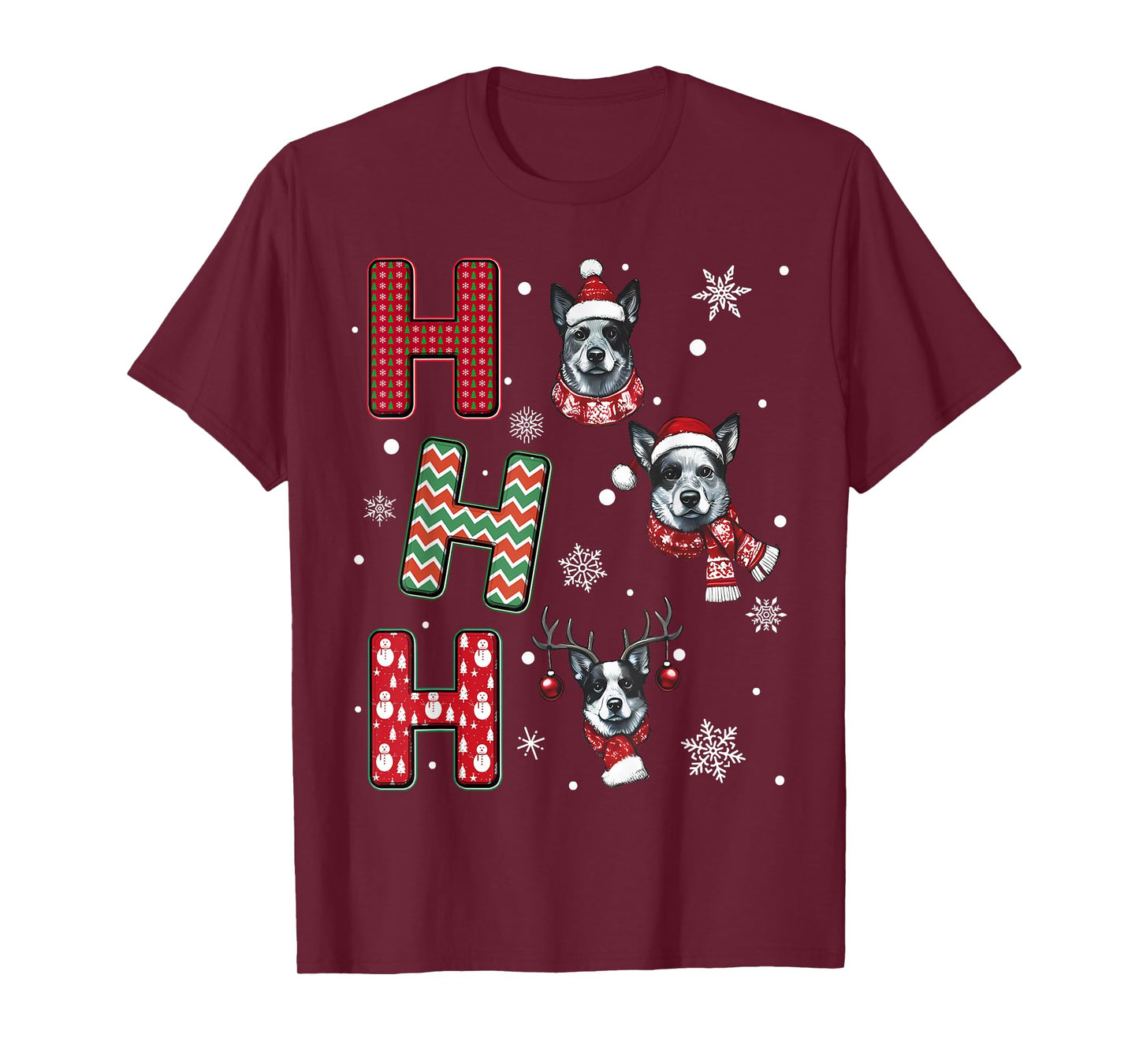 Ho Ho Ho Blue Heeler Dog Matching Christmas Santa Elf Xmas T-Shirt