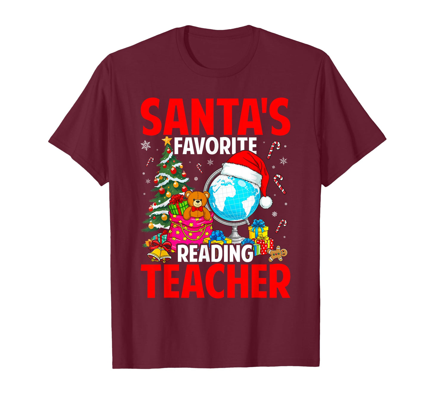 Santa's Favorite Reading Teacher Xmas Light Hat Christmas T-Shirt