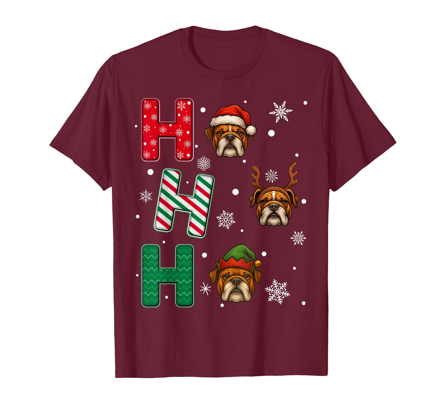 Ho Ho Ho Bulldog Dog Lover Matching Christmas Santa Elf Xmas T-Shirt