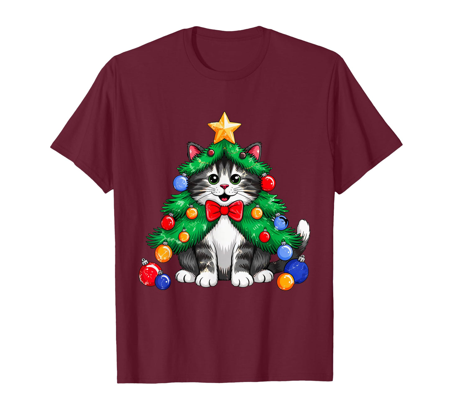 Ginger Black Cat Christmas Tree Cute Xmas Girls Kids Women T-Shirt
