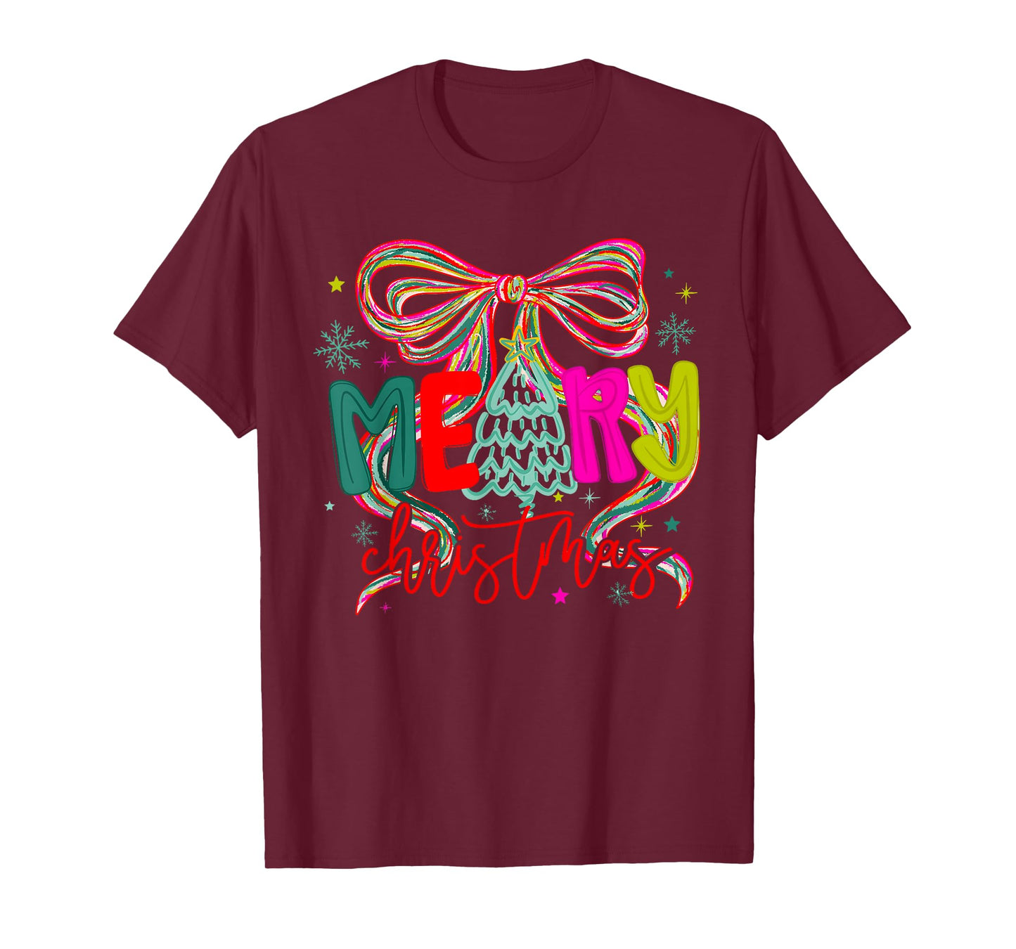 Merry Christmas Tree Coquette Bow Merry and Bright Girl T-Shirt
