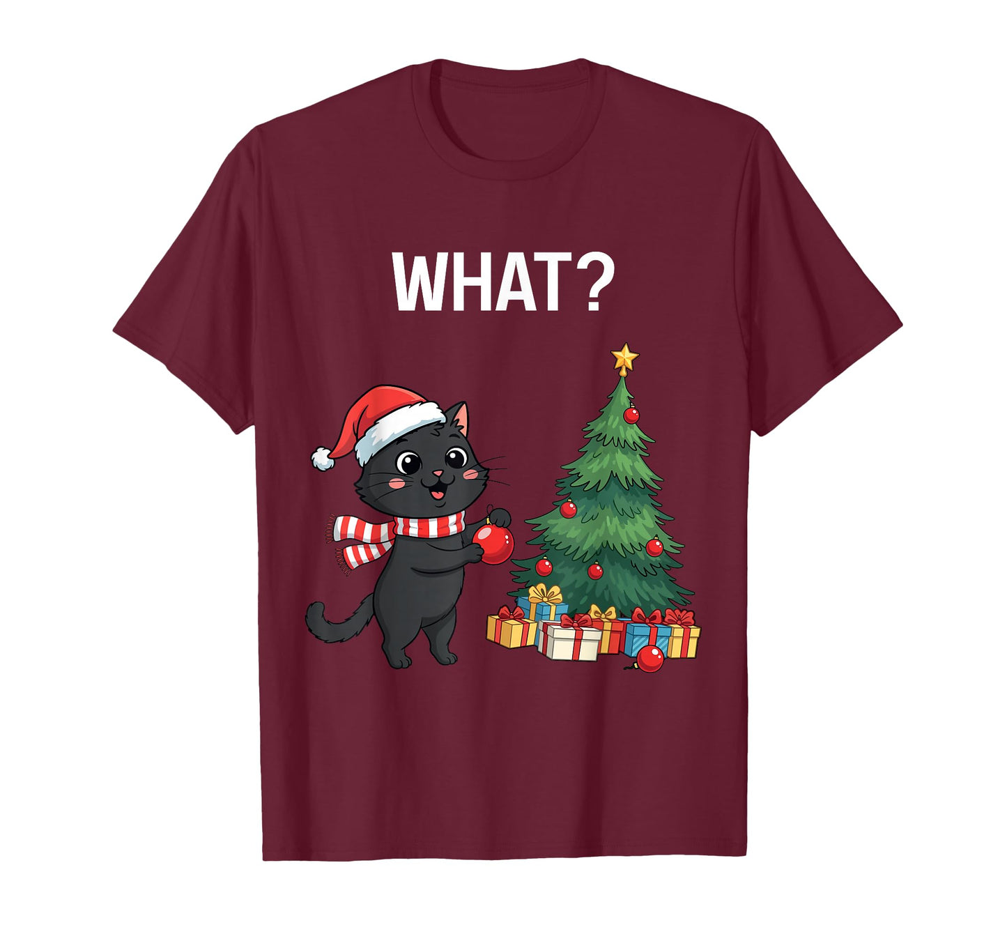 Funny Cat What Christmas Cute Ugly Christmas T-Shirt