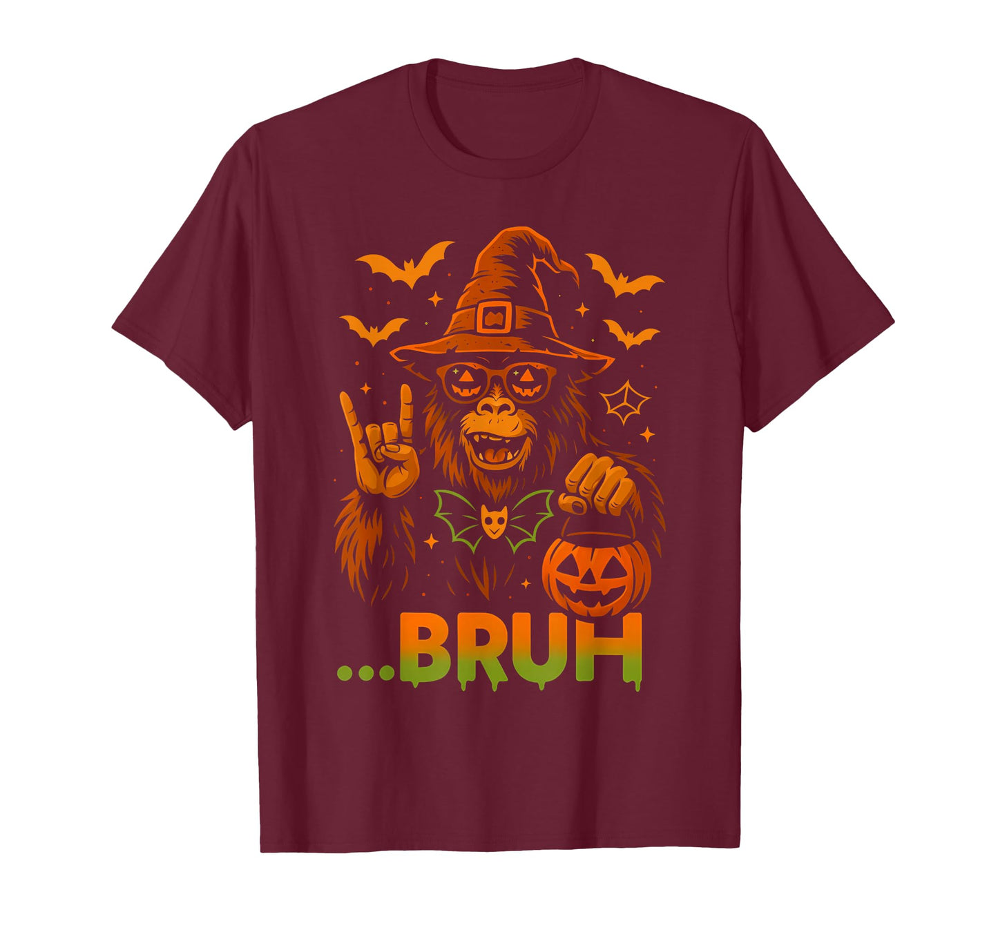 Funny Witch Sasquatch Rock On Bruh Meme Halloween Costume T-Shirt