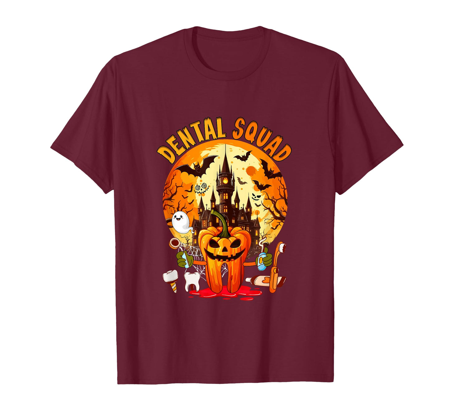 Dental Squad Halloween Dentist Tooth Horror Carved Pumpkin T-Shirt