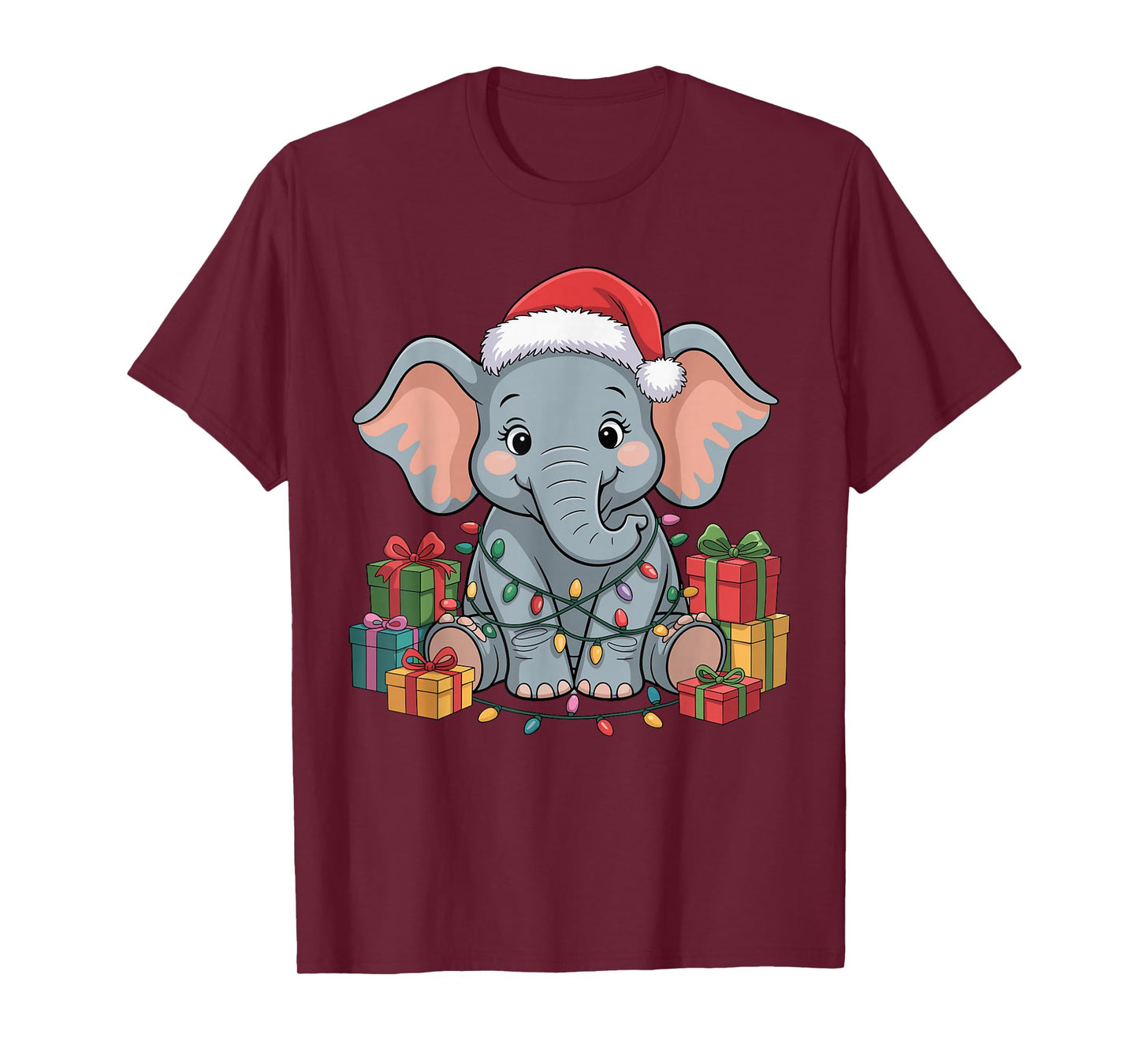 Elephant Santa Hat Christmas Design Funny Wild Animal Lovers T-Shirt