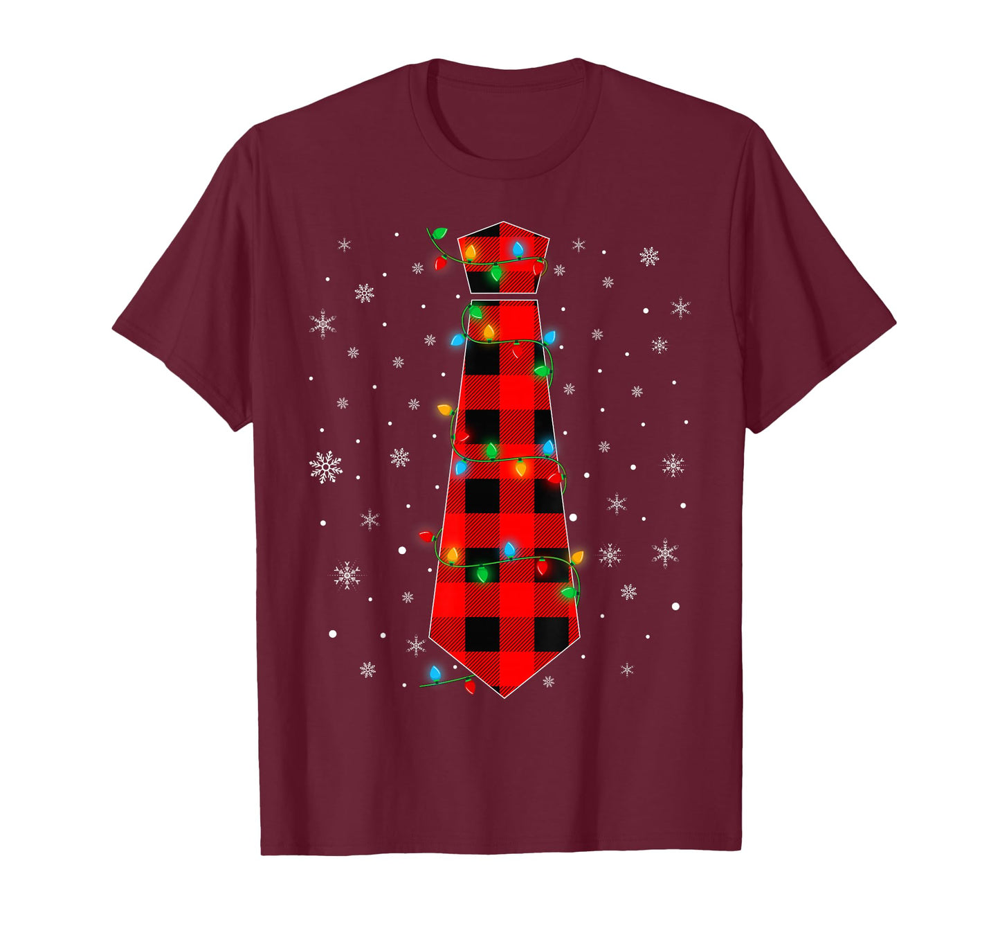 Matching Family Buffalo Plaid Tie Christmas Lights Pajamas T-Shirt