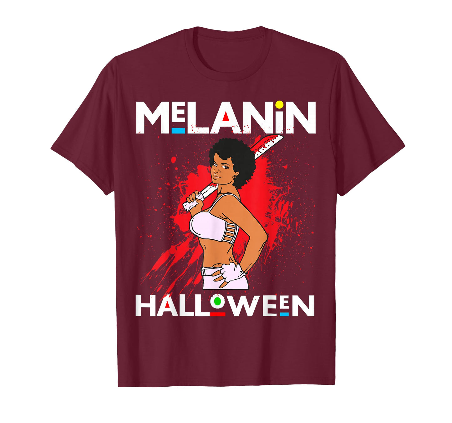Funny Melanin Halloween Black Girl Magic Scary Blood Costume T-Shirt