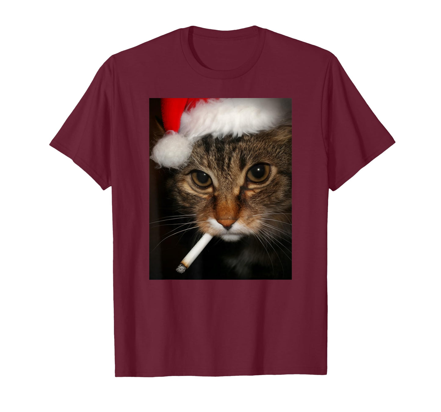 Smoking Cat in Santa Hat Funny Xmas Meme T-Shirt