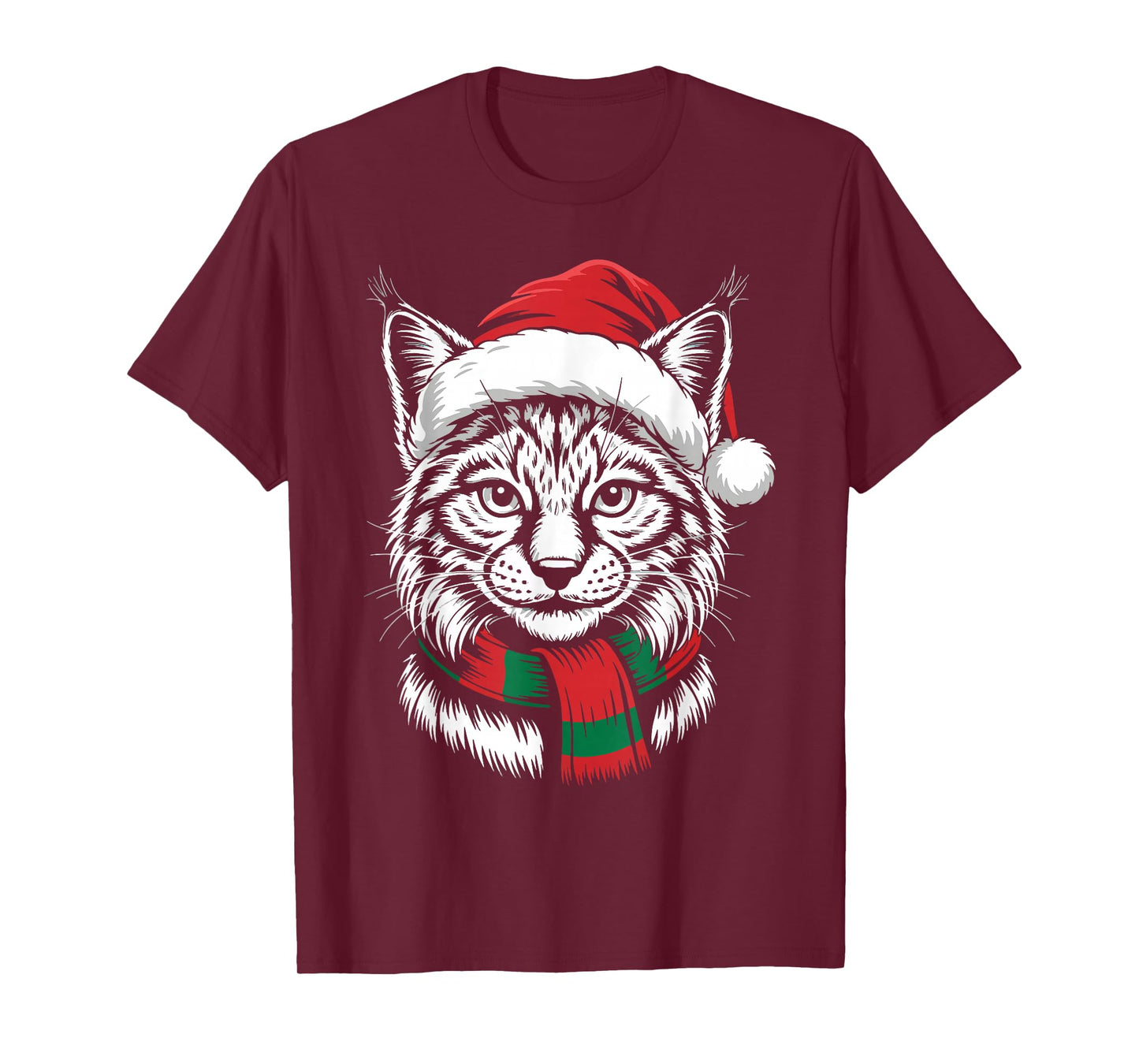 Bobcat Xmas Santa Hat Scarf Christmas Costume T-Shirt