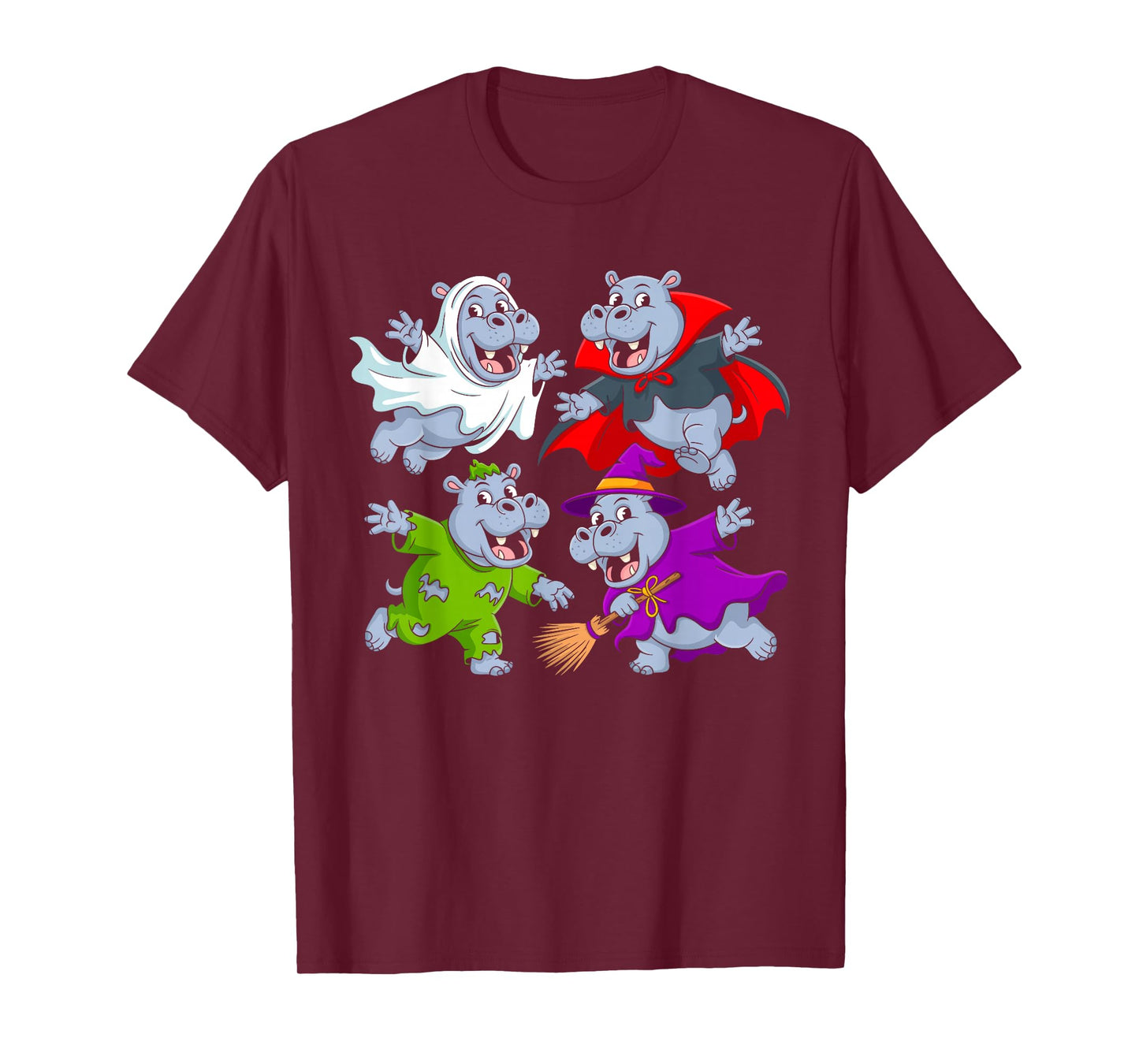 Cute Hippo Ghost Witch Zombie Kids Halloween T-Shirt
