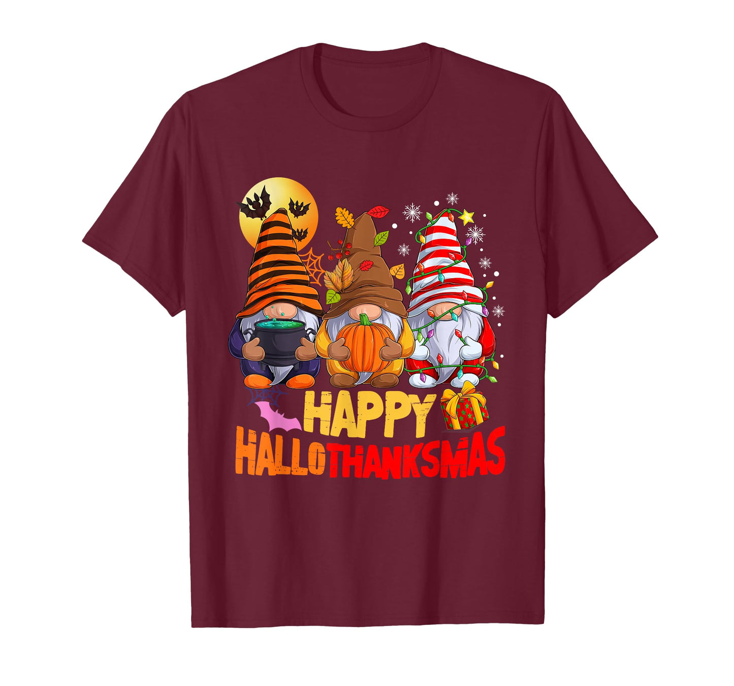 Happy Hallothanksmas Gnomes Lover Halloween Merry Christmas T-Shirt