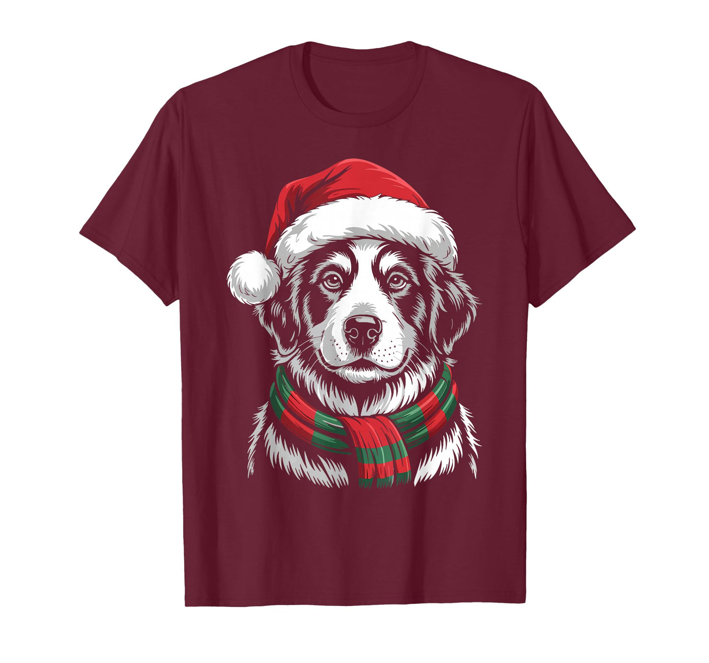 Great Pyrenees Dog Xmas Santa Hat Scarf Christmas Costume T-Shirt