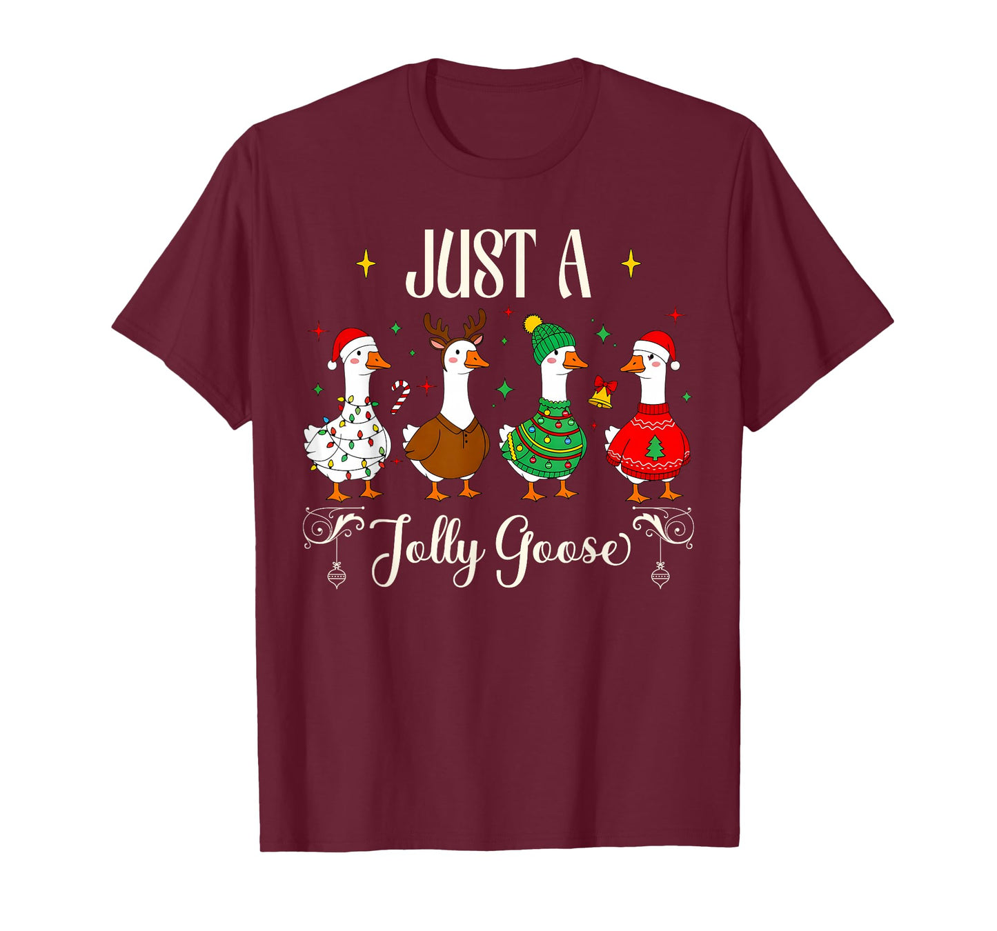 Funny Christmas Just A Silly Jolly Goose Santa Reindeer Xmas T-Shirt