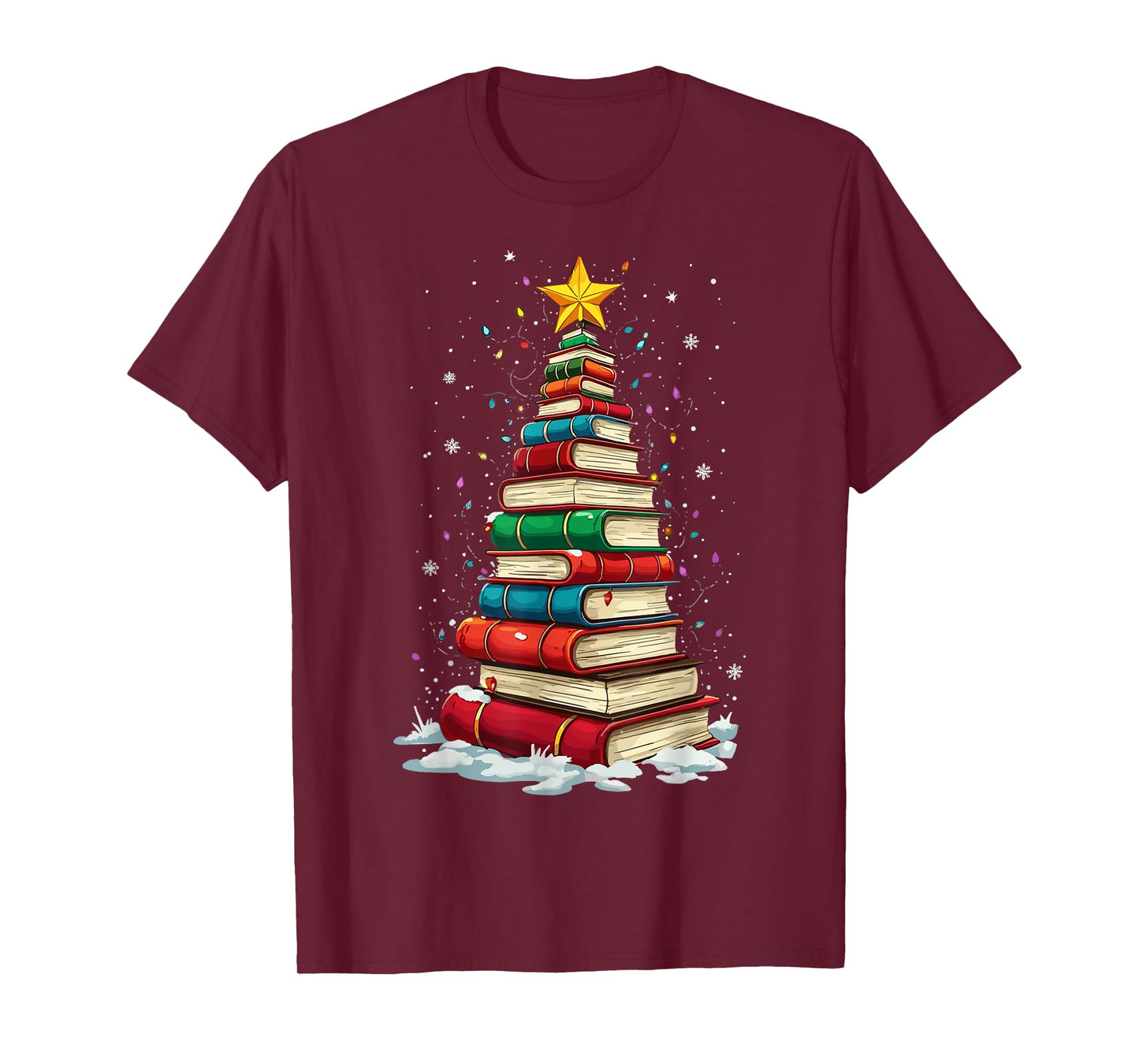 Book Christmas Tree Book Lover Teacher Librarian T-Shirt